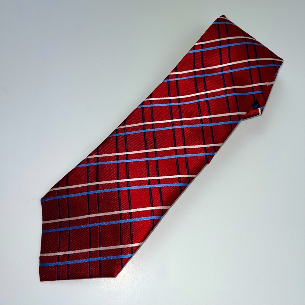 Chaps Red White Blue Striped 100% Silk Tie Necktie Mens Preppy Office Fraternity